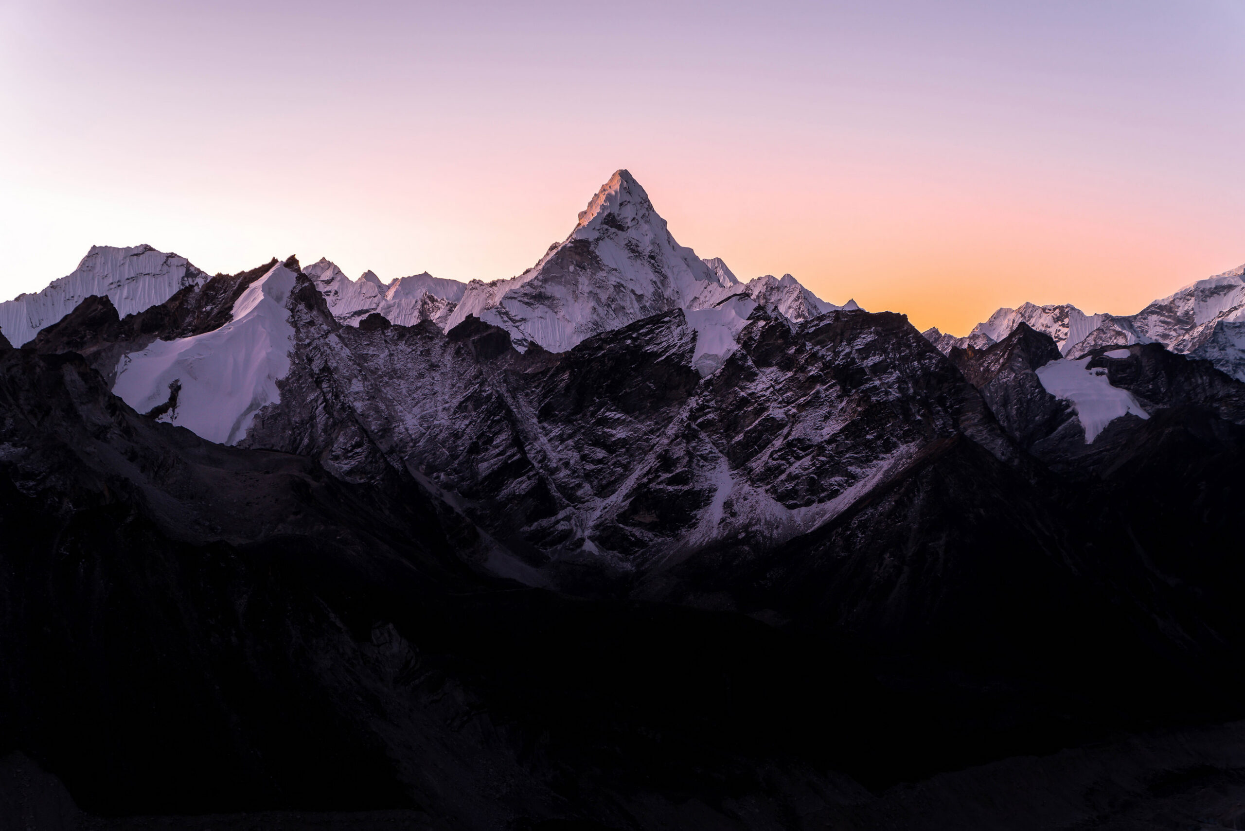 Morning sun illuminating Ama Dablam peak
